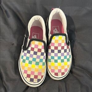 Vans Red and Pink Sneakers with Checkerboard Design
